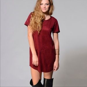 Oliviaceous Deep Red Suede Dress